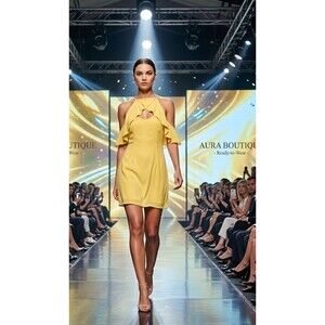 BB Dakota Women's Kaless Ruffle Dress Sz 4 Citrus Yellow Cold Shoulder keyhole